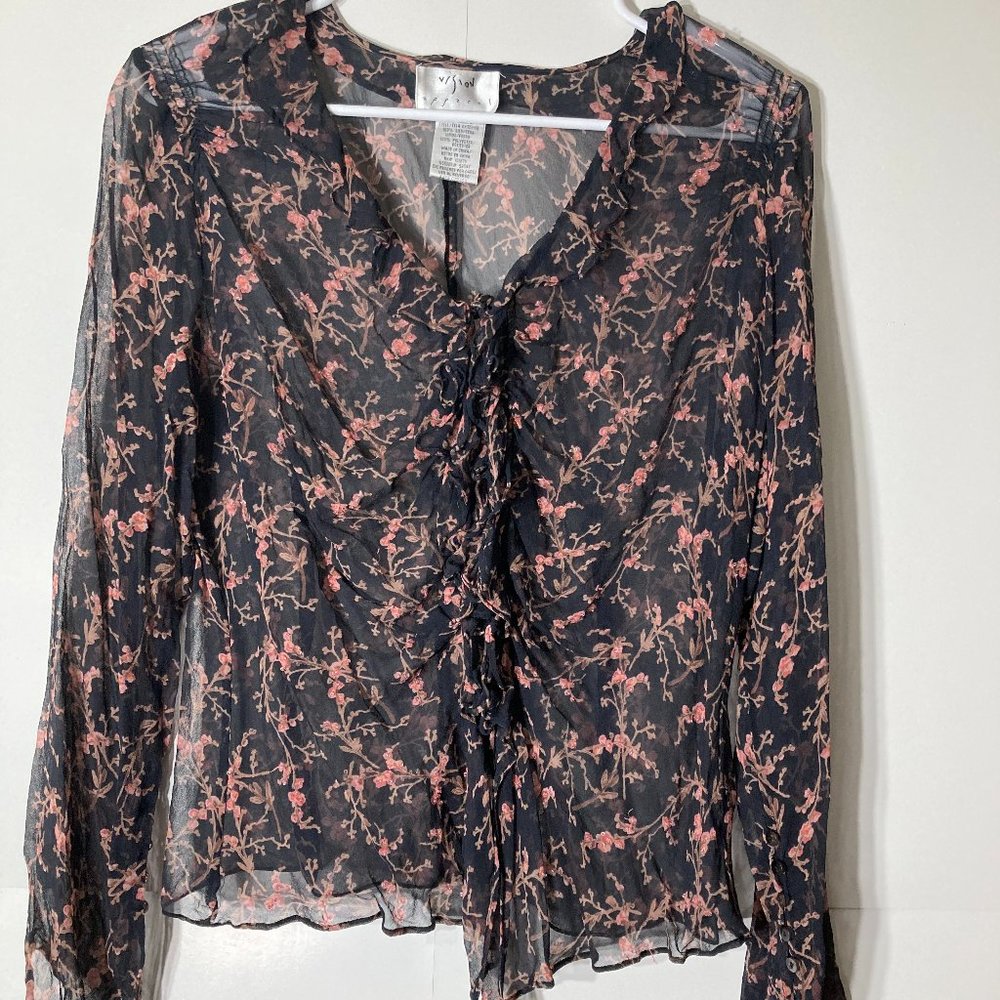 3/$20 Vision Apparel floral long sleeve blouse L